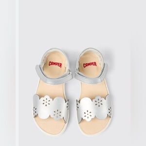 Camper|Kids Miko Silver leather cut out open toe sandals for girls- Size 27 -9.5